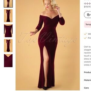 Collectif clothing 50s Anjelica Velvet Maxi Dress in Wine Medium uk12